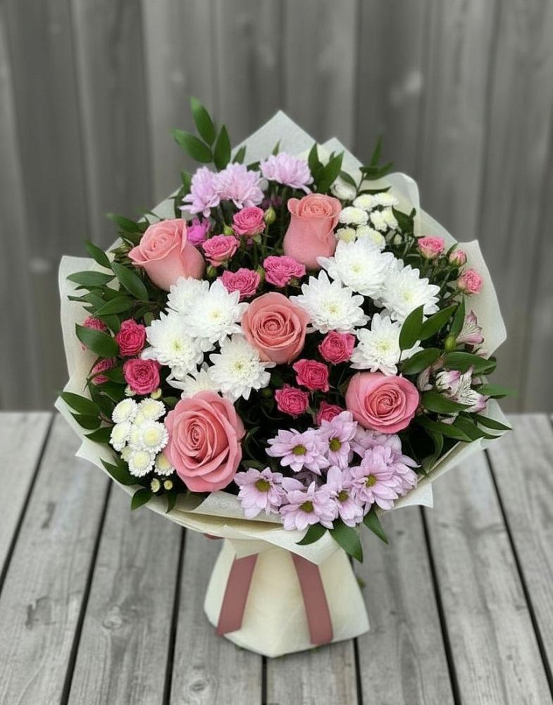 Букет цветов из: Альстромерии, Гвоздики, Розы и Хризантемы в Котляревской