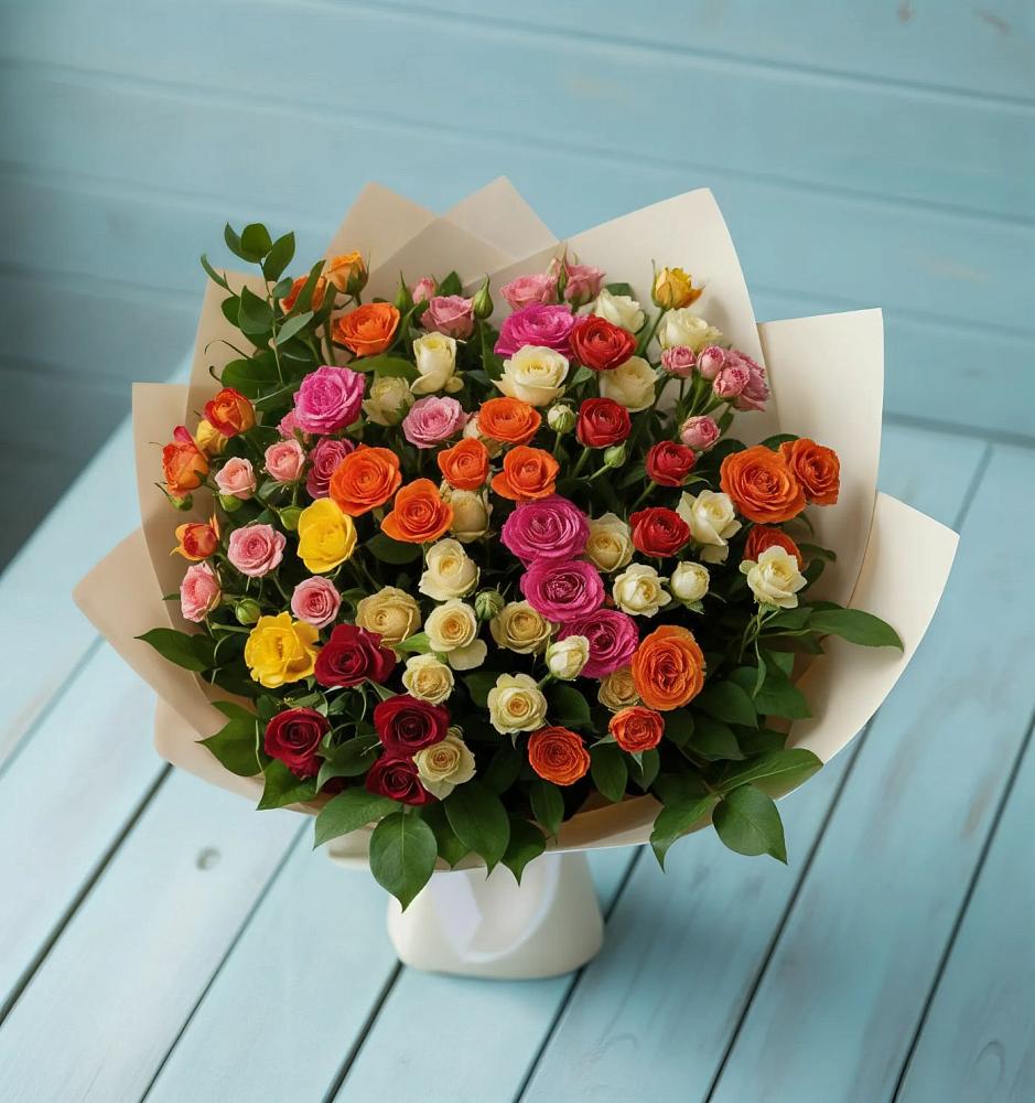 Букет Микс из разноцветных кустовых роз в Котляревской