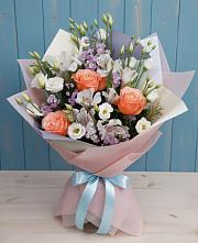 Букет цветов из:  Лизиантусы, Розы, Альстромерии и Гипсофила #REPLACE_PRED# Котляревской