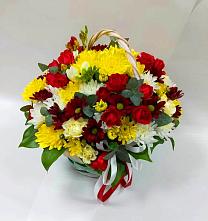 Цветочная композиция из Хризантемы и Розы в корзине в Котляревской