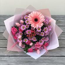 Букет цветов из:  Розы, Герберы и Хризантемы в Котляревской