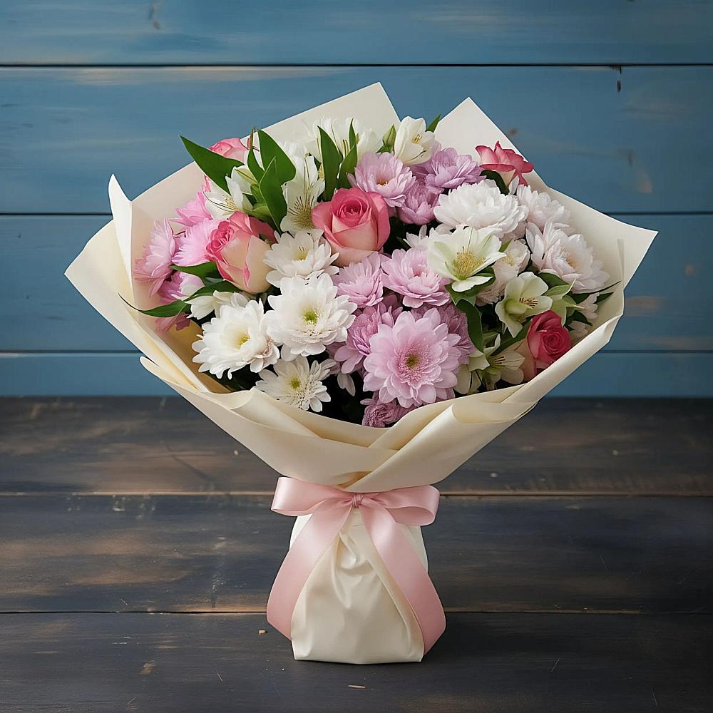 Букет цветов из: Хризантемы, Альстромерии и Розы в Котляревской